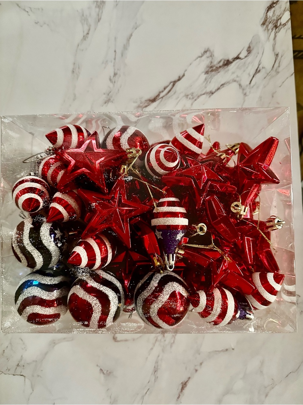 Home 60 Pcs Red Glittered Christmas Balls And Stars Christmas Tree Ornaments